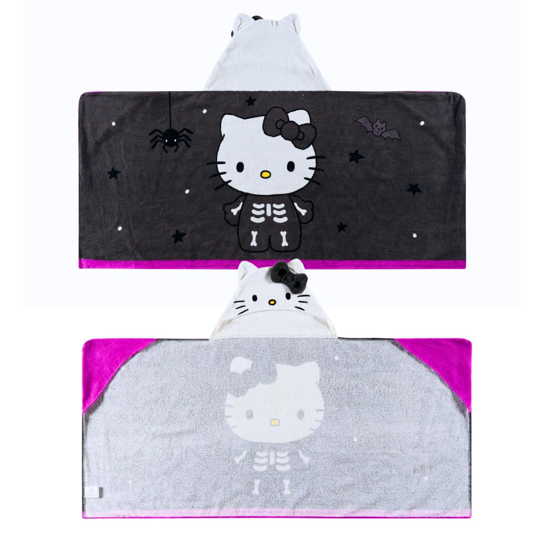Sanrio Hello Kitty Skeleton Halloween Kids Super Soft Bath Pool Beach Soft Cotton Terry Hooded Towel Wrap 24