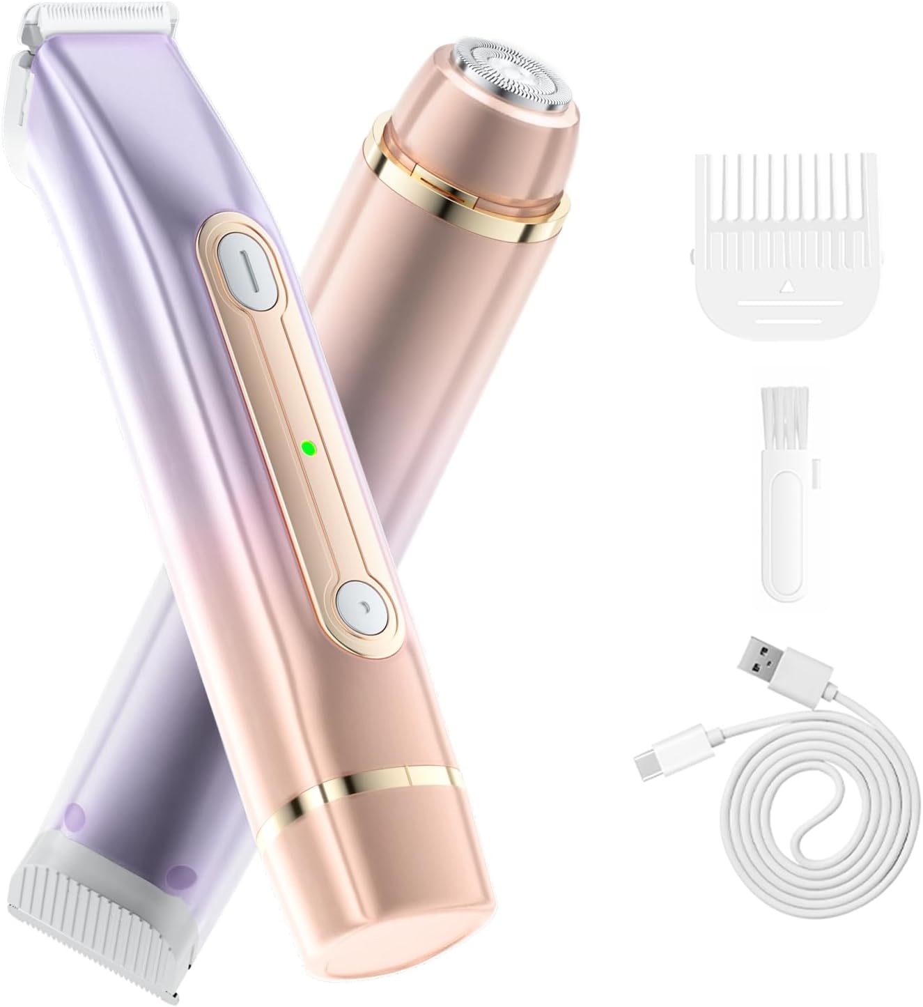 Bikini Trimmer for Women, 2 in 1 Women Electric Shaver Dual Head, Rechargeable Pubic Hair Trimmer with Waterproof, Painless Silk Glide Pro Shaver for Underarm Leg Arm Body Face Private Area