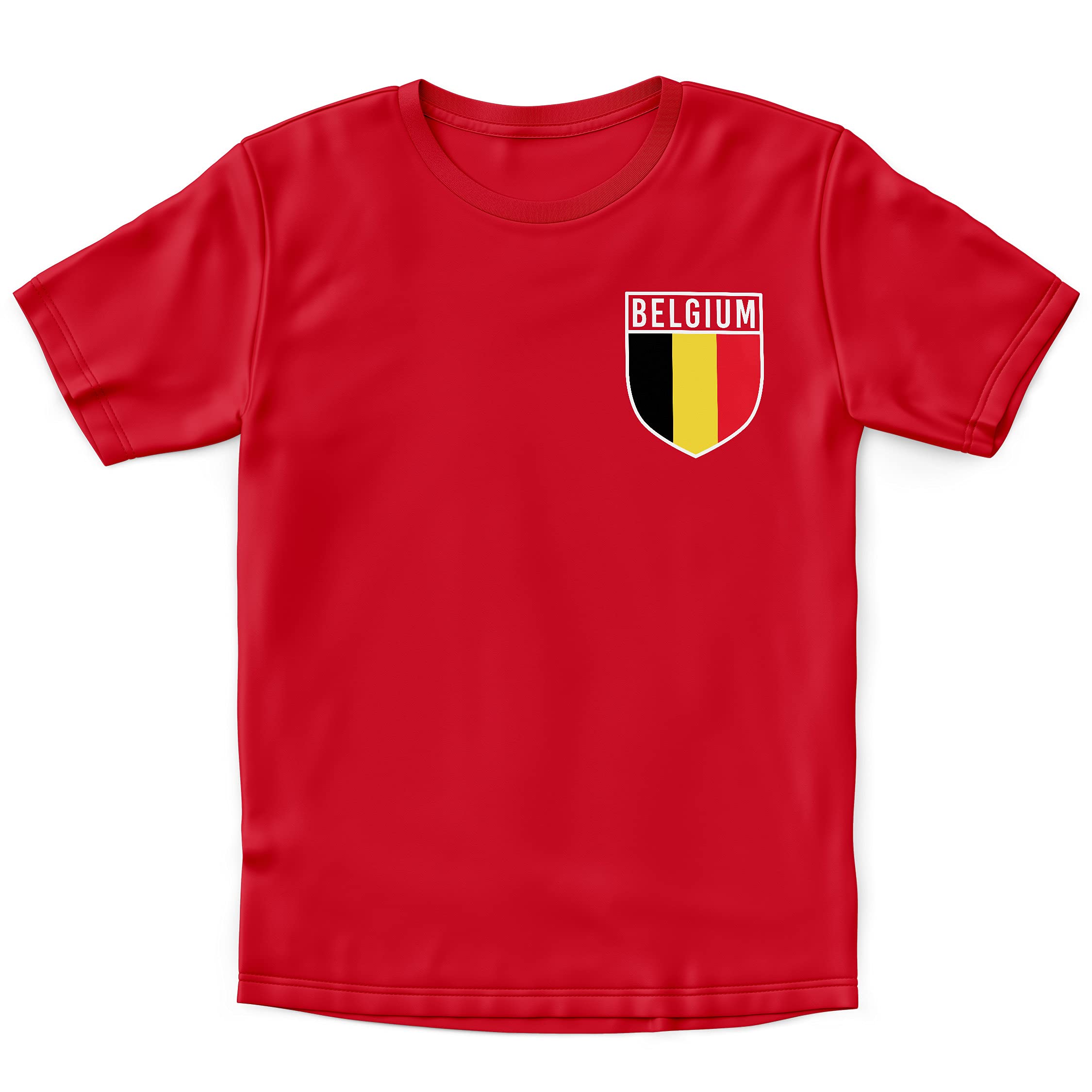 Purple Print House Belgium Football Kit Kids - Boys Belgium Badge Retro T Shirt - Football Country European 2026 Supporters Gifts for Kids, 5-6 Years, Red