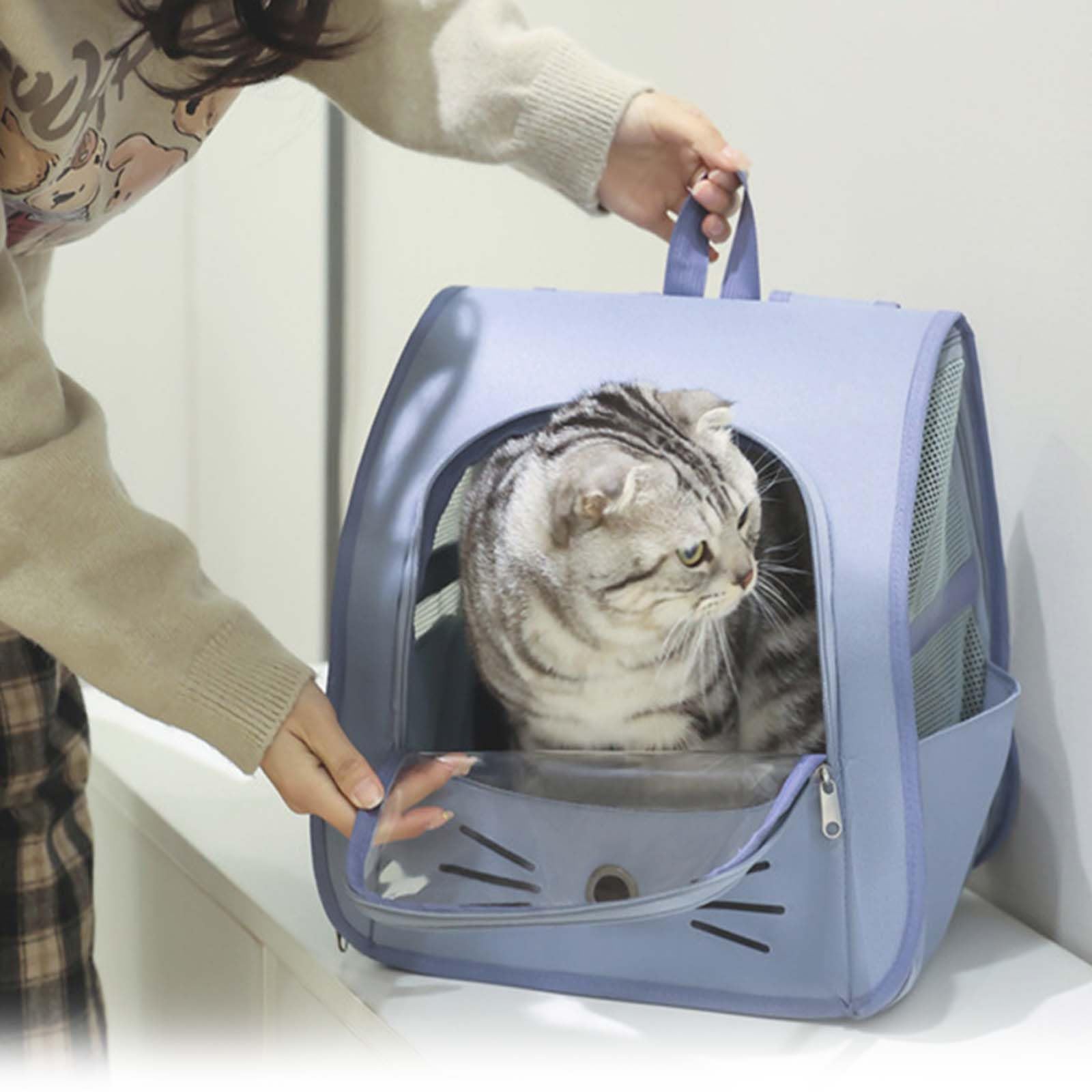 Bolsa para Mascotas Plegable,Mochila Gato y Perro,Mochila Gatos Transporte,Mochila Transportín Perro,Transportin Gato Mochilas para Gatos y Perros,para Mascotas pequeñas como Gatos y Perros (Azul)