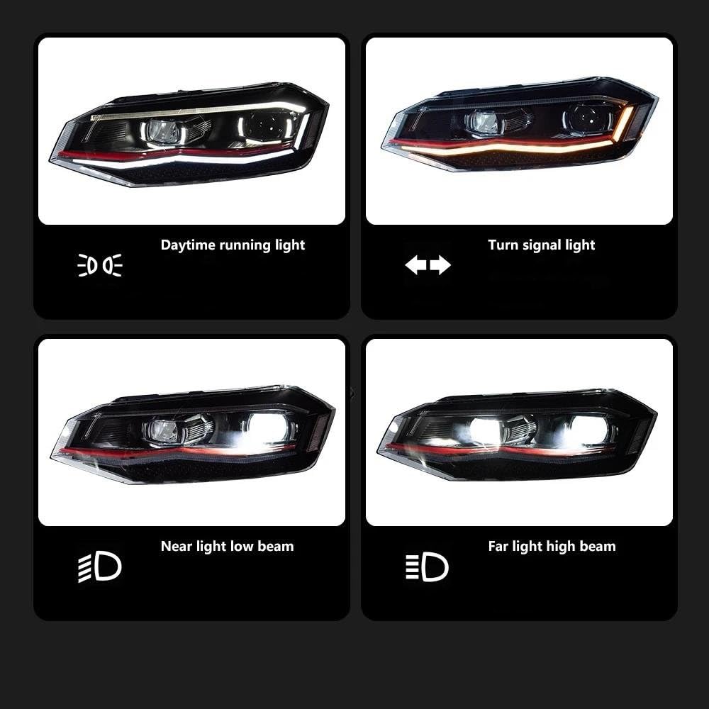Gruppo Faro Auto Per VW Per POLO 2019-2021 | LED DRL Hella Xenon Lente Hella Hid H7 Accessori Auto(ROSSO,Guidatore mancino)