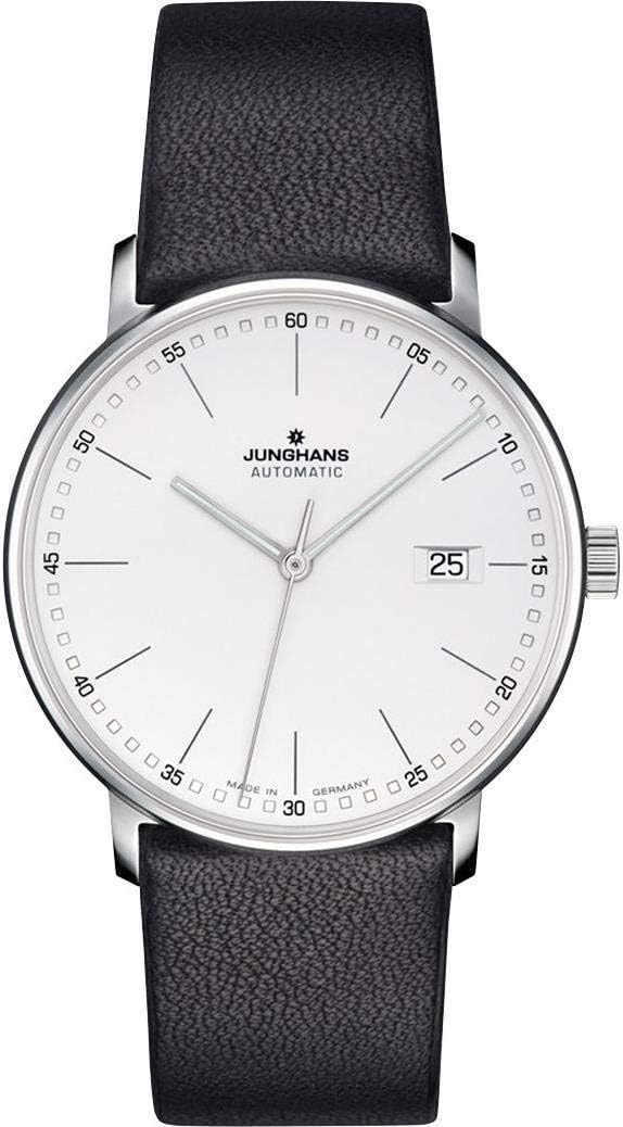 JUNGHANS Men’s Form A Matte Silver Dial Black Leather Strap Automatic Watch 027/4730.00