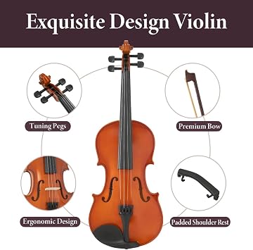 4/4 Full Size Acoustic Violin Set for Beginners & Professionals, Fiddle Kit with Violin Hard Case Bow Rosin - Natural Color