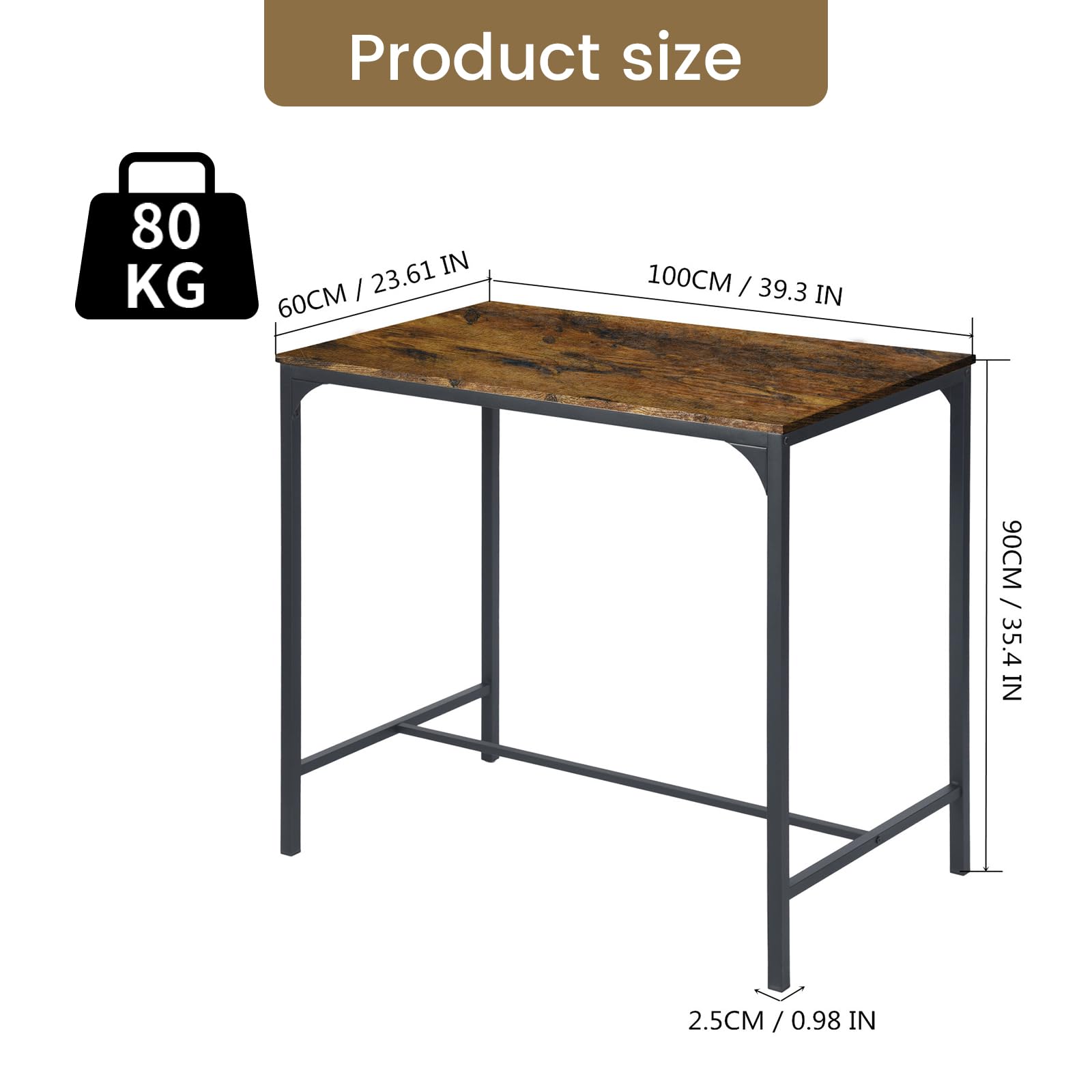 buybyroom Juego de mesa de comedor con 4 sillas y juego de mesa de bar – Diseño de llama dinámica, 100 x 60 x 90 cm