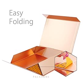 PACKHOME Large Gift Box 13.5x10x3.5 Inches, Sturdy Shirt Box with Magnetic Lid for Multiple Occasions (Glossy Rose Gold)