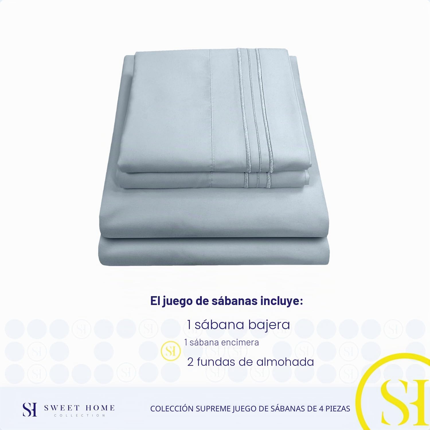 Sweet Home Collection Juego de Ropa de Cama de Lujo con sábana encimera, sábana Bajera, 2 Fundas de Almohada, Microfibra, Azul Niebla, tamaño Queen