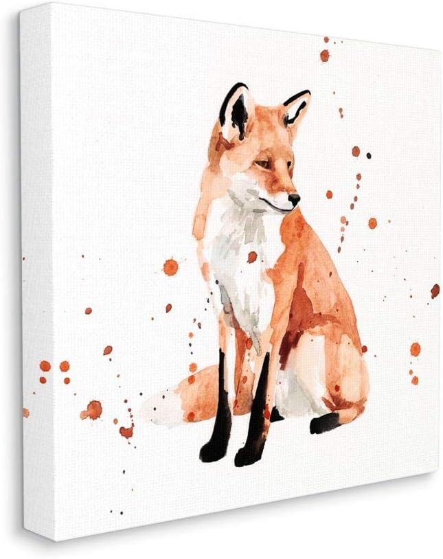 Stupell Industries Sitting Fox Watercolor Orange Animal Painting, Design by Victoria Borges Wall Art, 24 x 24, Canvas