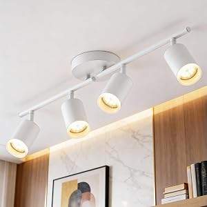 Bojim LED Track Lighting Close to Ceiling for Kitchen, White Tracking Light Fixture for Living Room, Flexibly 4 Lights Head Adjustable Arms Spotlight for Studio, GU10 Socket, Bulbs Not Included