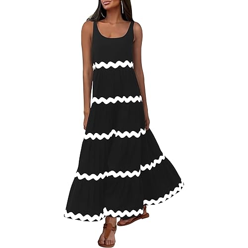 PRETTYGARDEN Women's 2024 Summer Sundresses Sleeveless Scoop Neck Tiered Flowy Beach Vacation Party Long Tank Maxi Dress