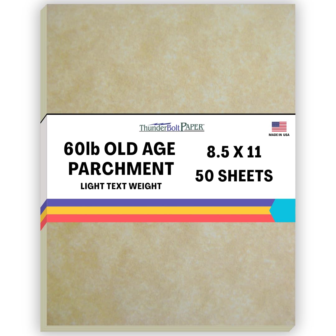 50 Old Age Parchment 60# Text (=24# Bond) Paper Sheets - 8.5 X 11 Inches Standard Letter|Flyer Size - 60 Pound is Not Card Weight - Vintage Colored Old Parchment Semblance