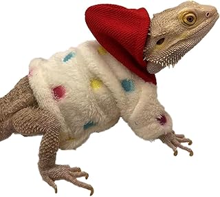 Lizard Clothes for Bearded Dragons Reptile Apparel Handmade Cotton Material Hoodies Sweater for Skin Protection Cool Hoodie Crested Gecko Chameleon (Red Hat, Large)