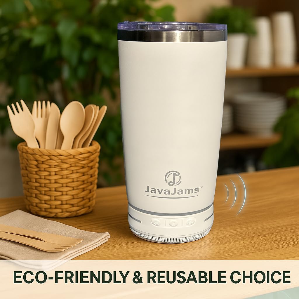 20 oz Bluetooth Speaker Tumbler – Stainless Steel Travel Coffee Mug for Hot & Cold Drinks, Leak-Proof Insulated Cup with Sliding Lid, Portable Music Travel Tumbler with Double Wall Design - Image 4