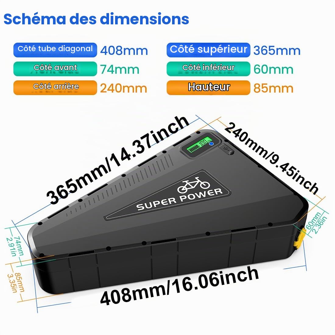 Batterie Triangulaire 48V 30Ah de vélo électrique 1500W 1000W 500W w/GPS