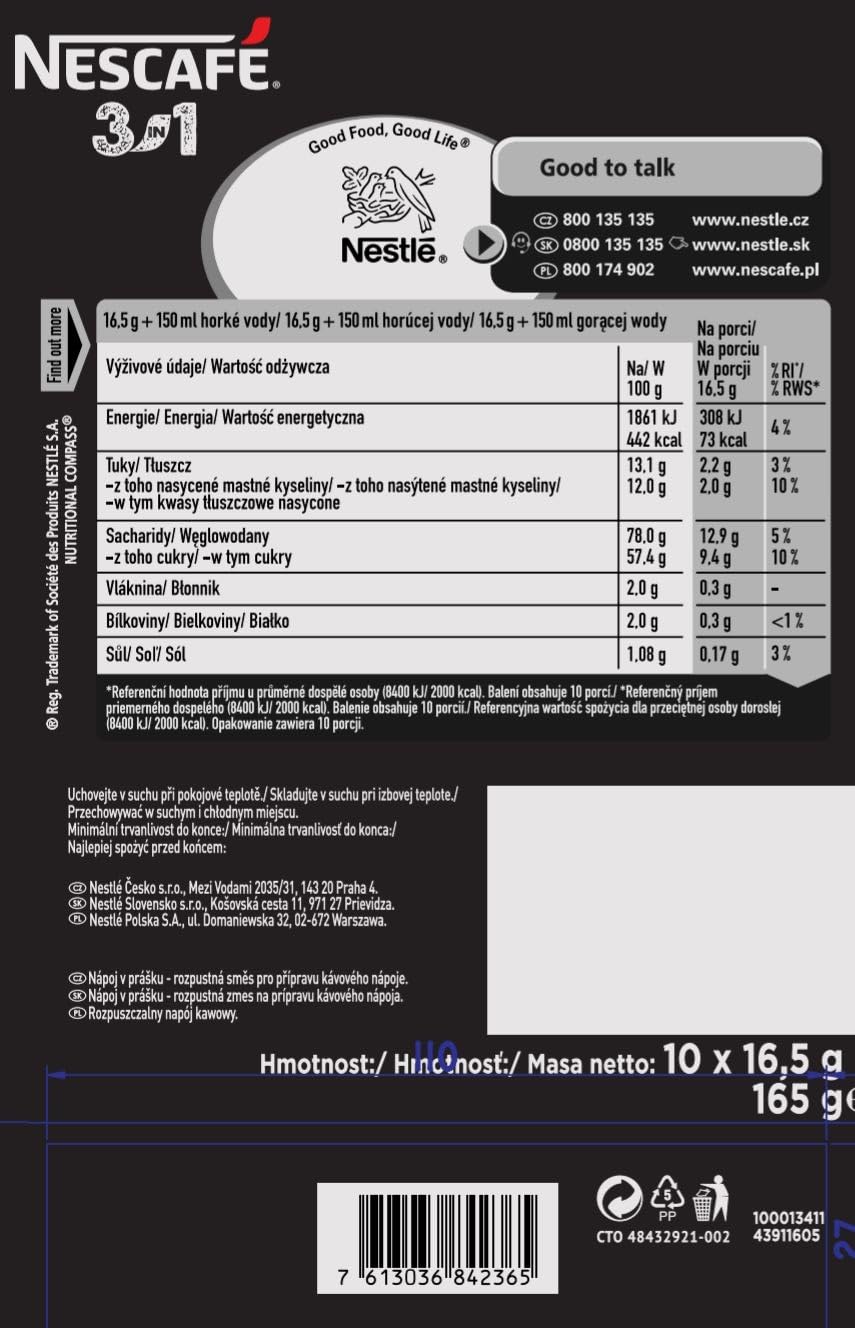 NESTLE Instant Coffee Nescafé Classic 3 w 1 (torba, 10 x 16,5 g)