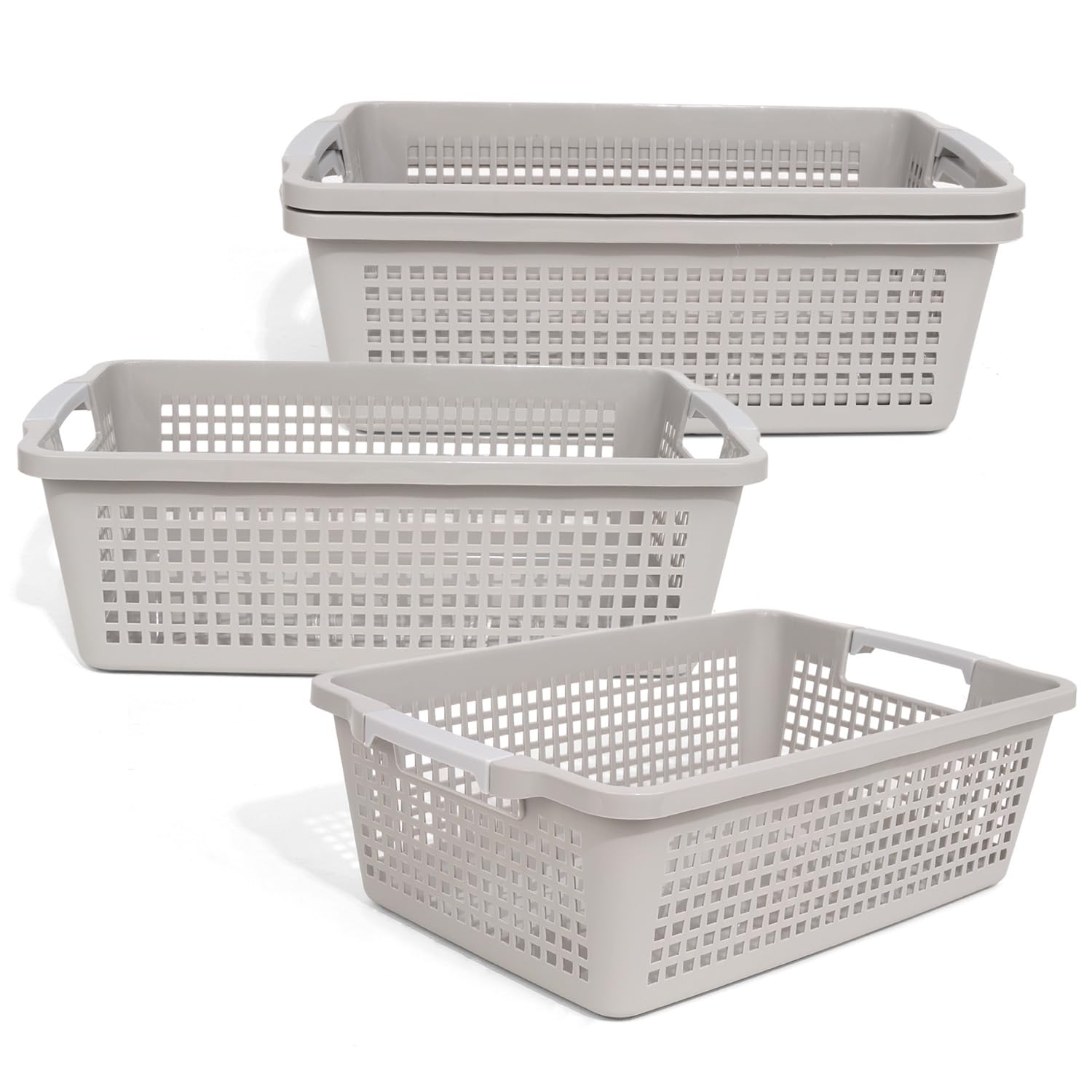 ZSDRTYU Plastic Basket, 4 Pack Plastic Storage Baskets Paper Letter Organizer Tray, Storage Tray Baskets For Nursery, School, Office, Countertops, 15”