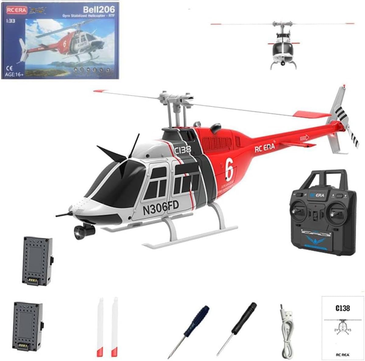 C138 206 Remote Control Helicopter with Optical Flow Positioning, 1/33 Scale 2.4G 6CH RC Aircraft Plane Drone with 6-axis Gyro & Altitude Hold & No Aileron -RTF Version