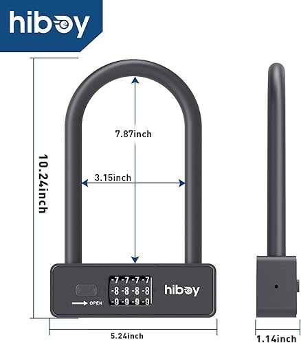 Miniatura 2 de Hiboy Cerradura en U de combinación para bicicleta, cerradura antirrobo para bicicleta con soporte de montaje, grillete de acero de 0.394 in con