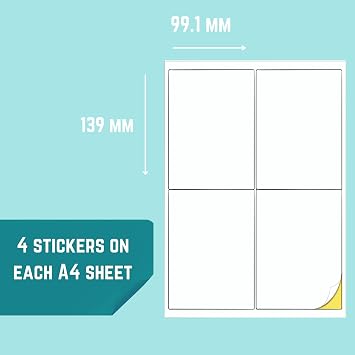 Double Dragon, 100 Sheets Pack A4 Self-Adhesive Address Labels, 4 Per Sheet, 400 Labels, 99.1x139mm, Easy Peel, Inkjet & Laser Printer Compatible – Address, Shipping, Mailing, File, DIY Stickers