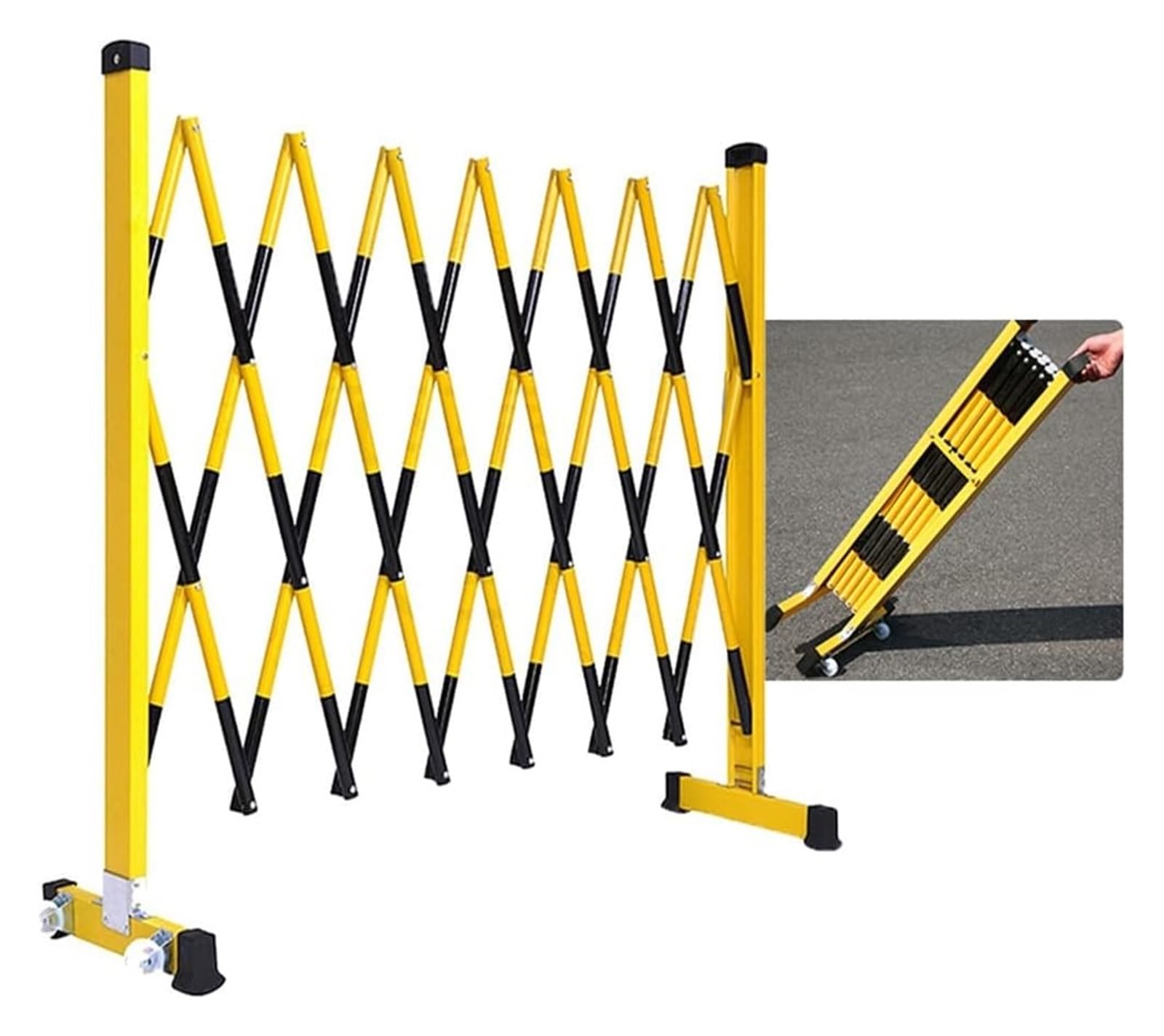 LWJSOCP Expandable Retractable Traffic FenceMobile Safety Barrier Gate Yellow & Black 1.2m Metal Barricade for Crowd Control & Outdoor Events