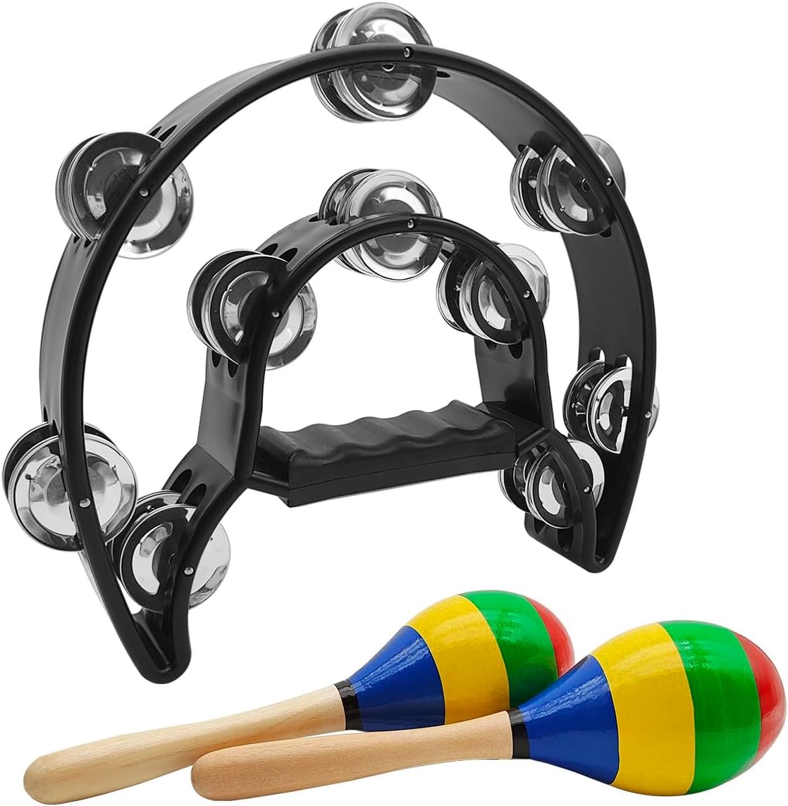 3 pcs Musical Instruments Set, lyfLux Tambourine and 2 pcs Maracas, Tambourine Double Row Metal, Tambourines for KTV, Music Festivals, Graduation Ceremonies and Parties
