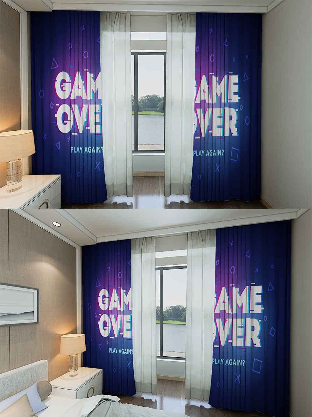 Tbrand Spiel Thema Blickdichte Vorhänge 137x117cm für Schlafzimmer Jungen Spielzimmer Vorhänge für Kinder Jugendliche Spieler Gamepad Fenstervorhang Blau Lila Vorhänge