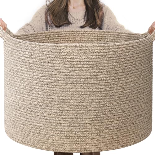 Image of INDRESSME XXXLarge Blanket Basket for Living Room 21.7 inch x 21.7 inch x 13.8 inch-Storage Basket with Handle for Organizing Toy Pillows Woven Wicker Laundry Basket Stuffed Animal Toy Storage for Play Room