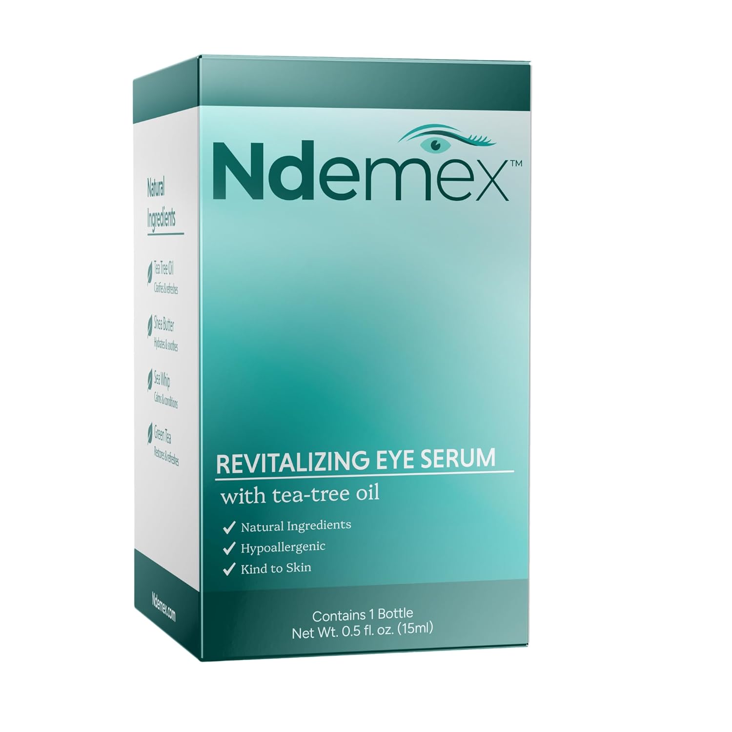 Ndemex Revitalizing Eye Serum with Tea Tree Oil - 15 ml (0.5 fl.oz) | Hydrating, Nourishing & Refreshing Eye Serum Pump Bottle | Gentle Eyelid Care | Daily Eye Comfort & Smoothing Serum for Women, Men