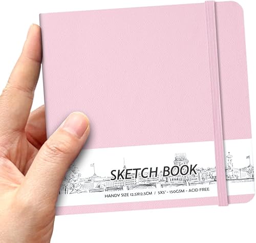 Cuaderno de bocetos cuadrado de piel sintética de 5 x 5 pulgadas, 58 hojas de papel beige de 150 GSM, libro de bocetos de arte libre de ácido,