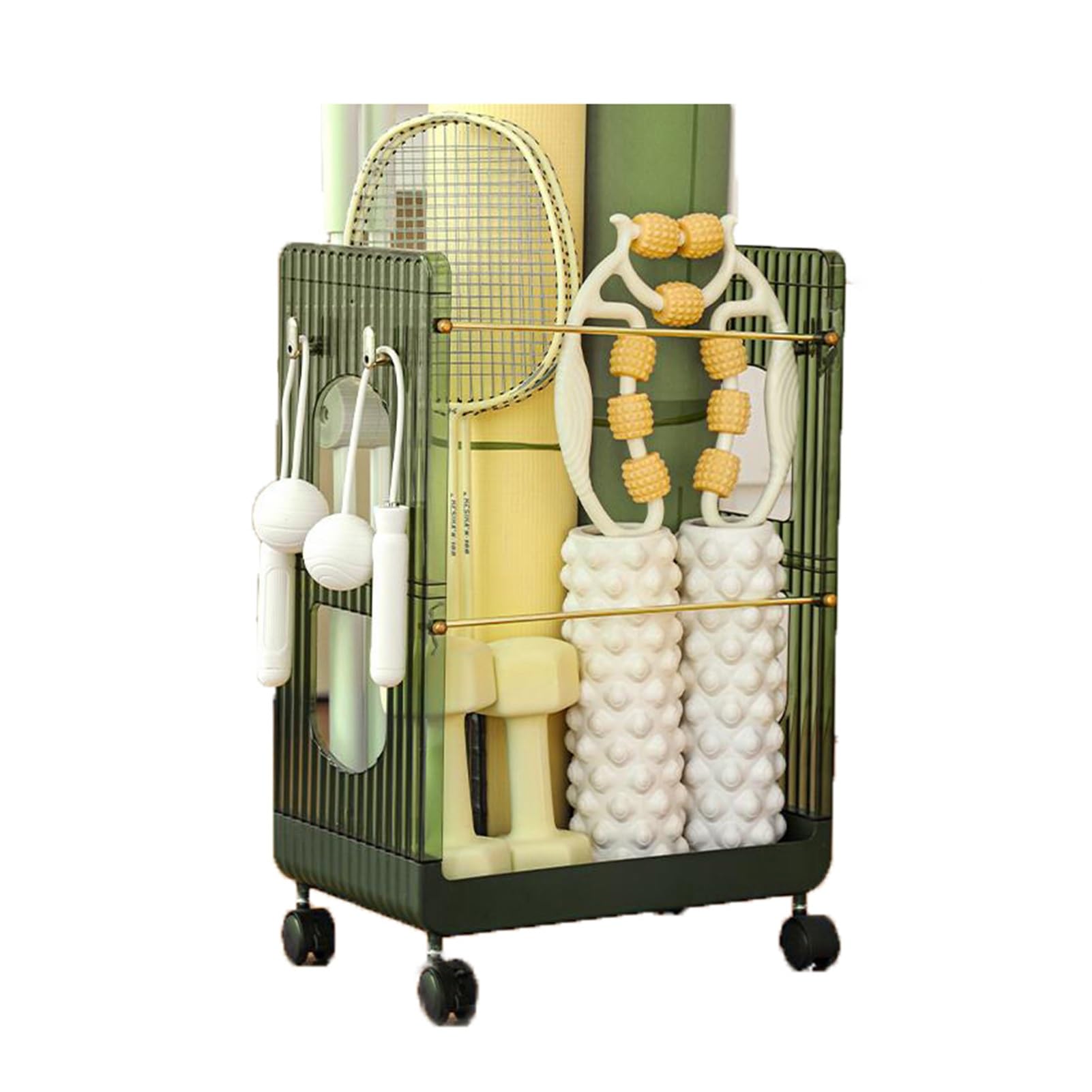 Support de rangement à roulettes pour raquettes de tennis et tapis yoga
