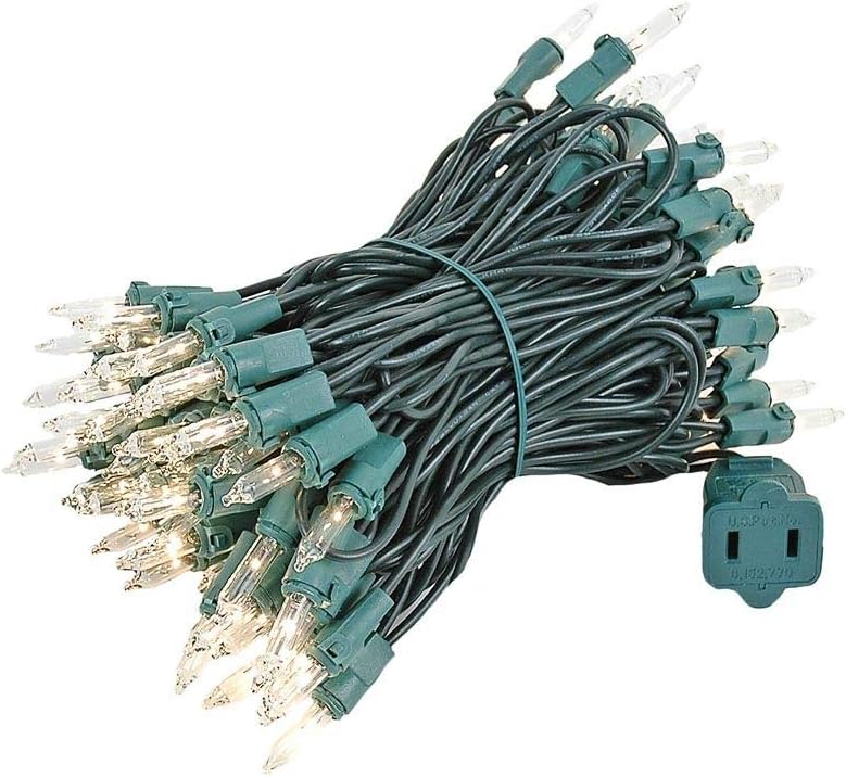 Novelty Lights 34 Feet 100 Bulbs Traditional Incandescent Mini Lights, Clear on Green Wire with 4" Spacing, Commercial Grade and UL Listed for Indoor/Outdoor Use, End-to-End Connectable