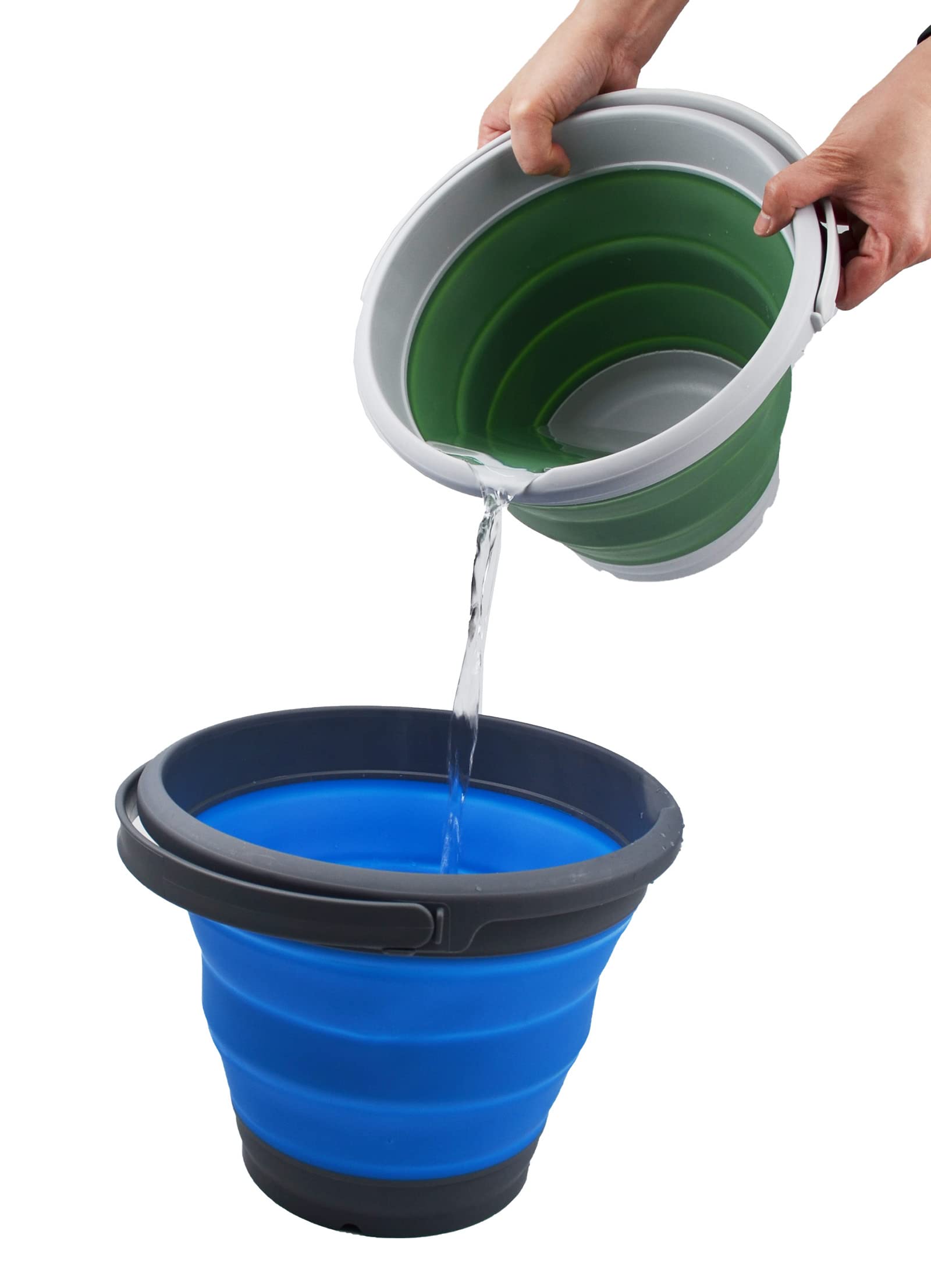 SAMMART Cubo de plástico plegable de 5.5 L con tapa, bañera redonda plegable con tapa, cubo de agua portátil para pesca, bote de agua para exteriores que ahorra espacio (gris/verde marino oscuro, 1)