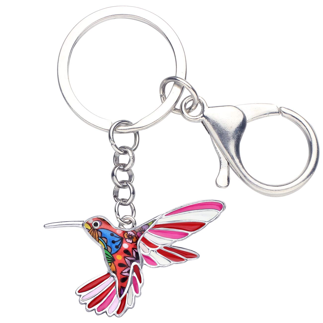 Bonsny Women's Red Enamel Metal Hummingbird Key Chains For Girls Gifts Car Purse Birds Pendant Charms (Red)