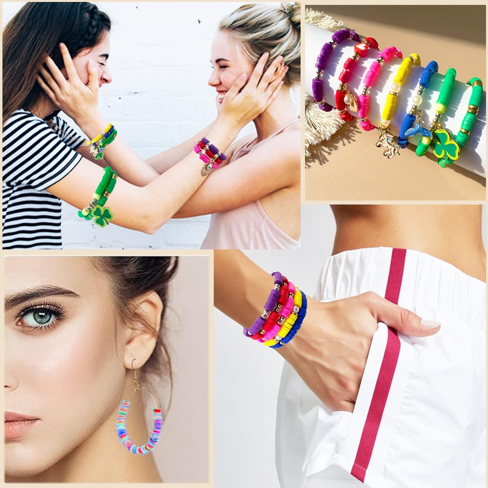 Cuentas de arcilla de 10 hebras, cuentas Heishi para apilar pulseras, cuentas de arcilla morada para adultos, kit de cuentas de arcilla plana para pulseras de la amistad, kit de fabricación