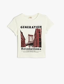 KOTON Girls Short Sleeve City Printed Crew Neck Tshirt