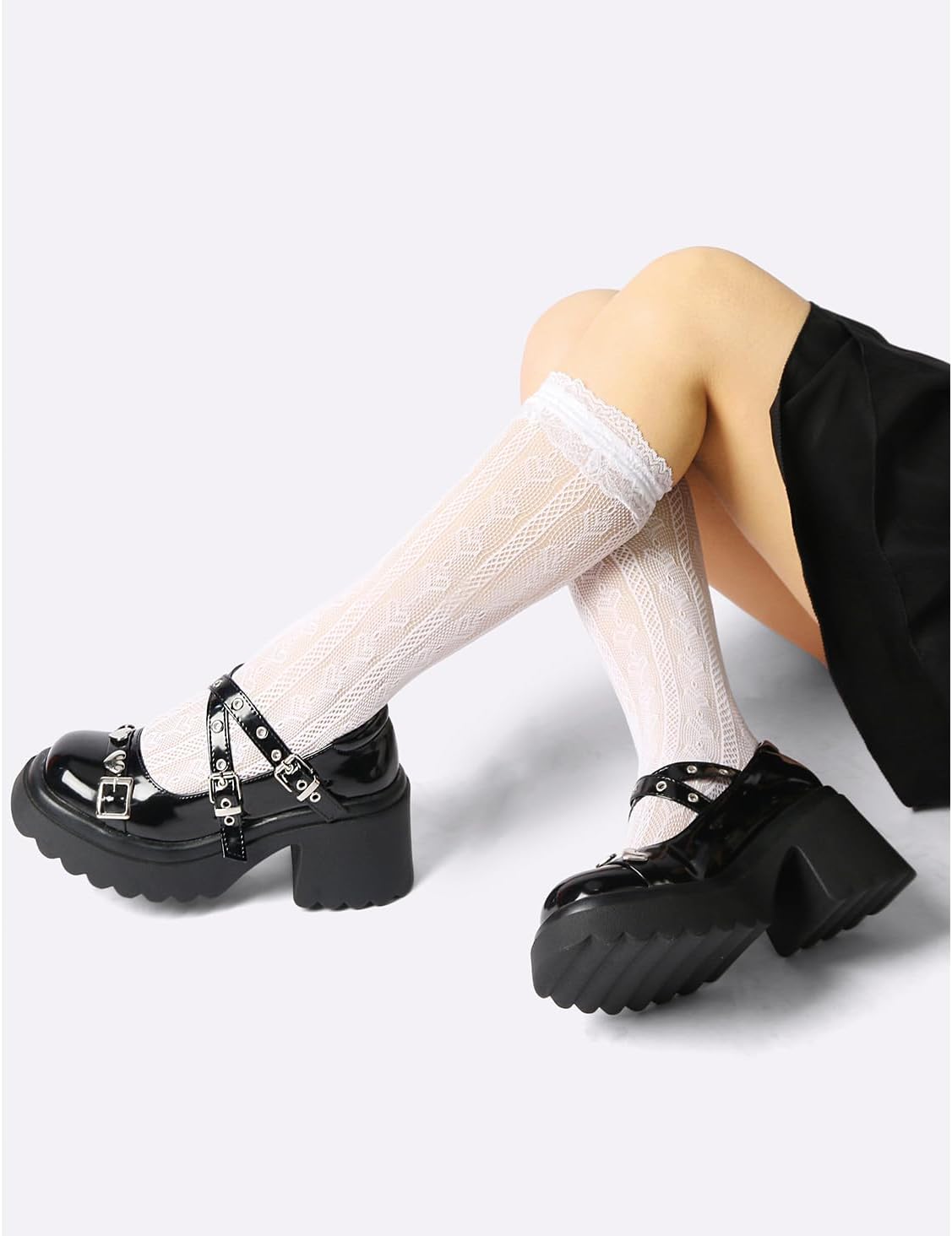 MEOTINA Platform Mary Jane Shoes Women Gothic Shoe Chunky Goth Heels with Heart Ankle Strap Black Patent Leather Pumps - Image 5