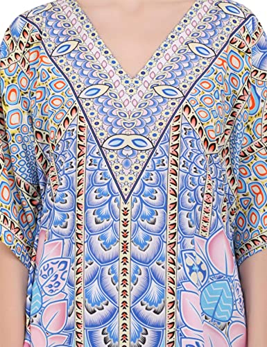 Image of Miss Lavish London Pink Ethnic Print Kaftan Dresses for Women V Neck Batwing Sleeve Beach Vacation Bikini Swimsuit Cover Ups, Plus Size African&Dubai Caftan Maxi Beach Dress with Side Slits-Pink-M