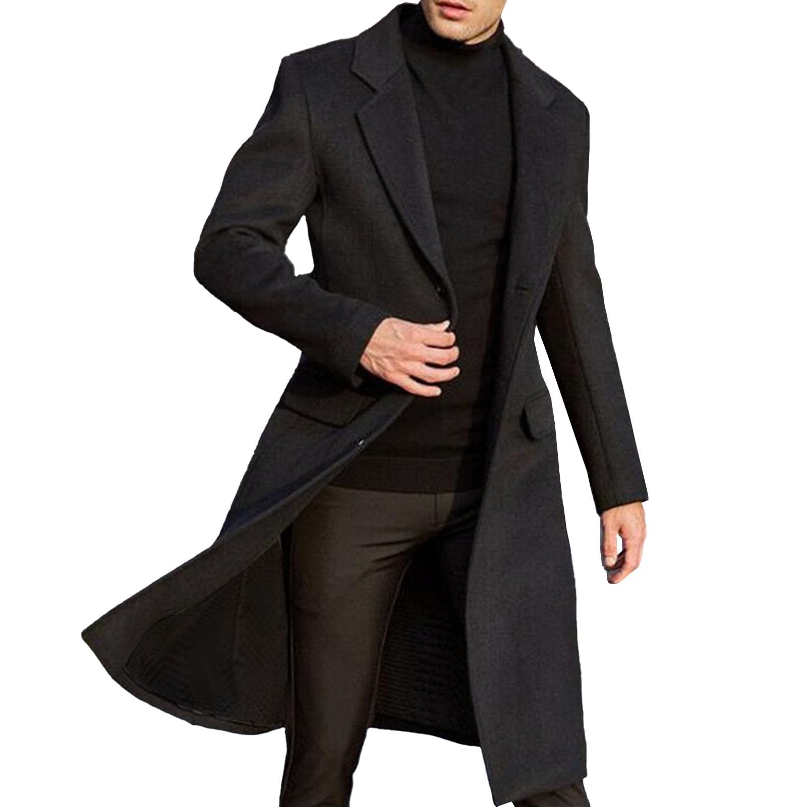 Trench da uomo casual elegante collo dentellato cappotto lungo per uomo slim fit lungo monopetto cappotto termico