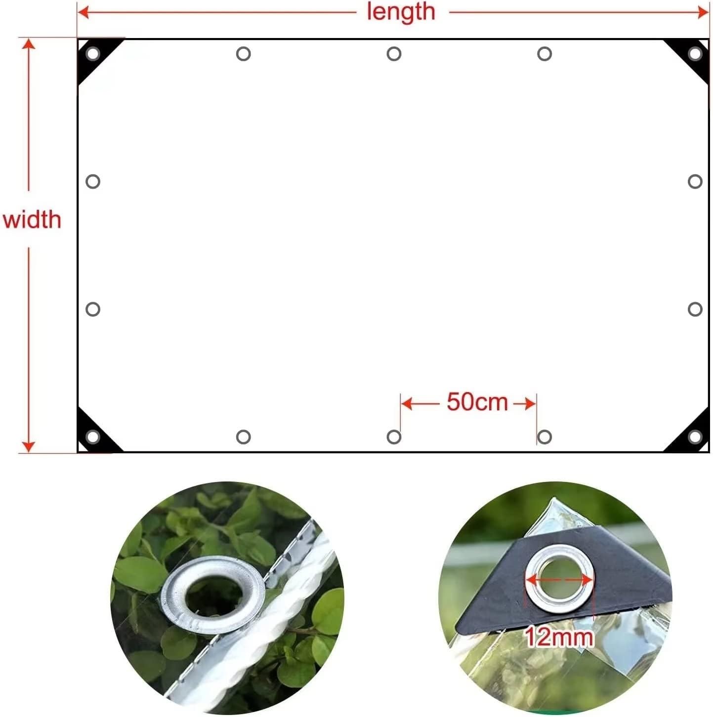 Duidelijk Waterbestendig Zeildoek, 0,35mm Zwaar Uitgevoerd Transparant PVC Tarp met Oogjes, 400g/m² Winddicht Scheurbestendig Zacht glas Tarp, voor Portiek Patio Tuin (Color : Transparent, Size : 4m