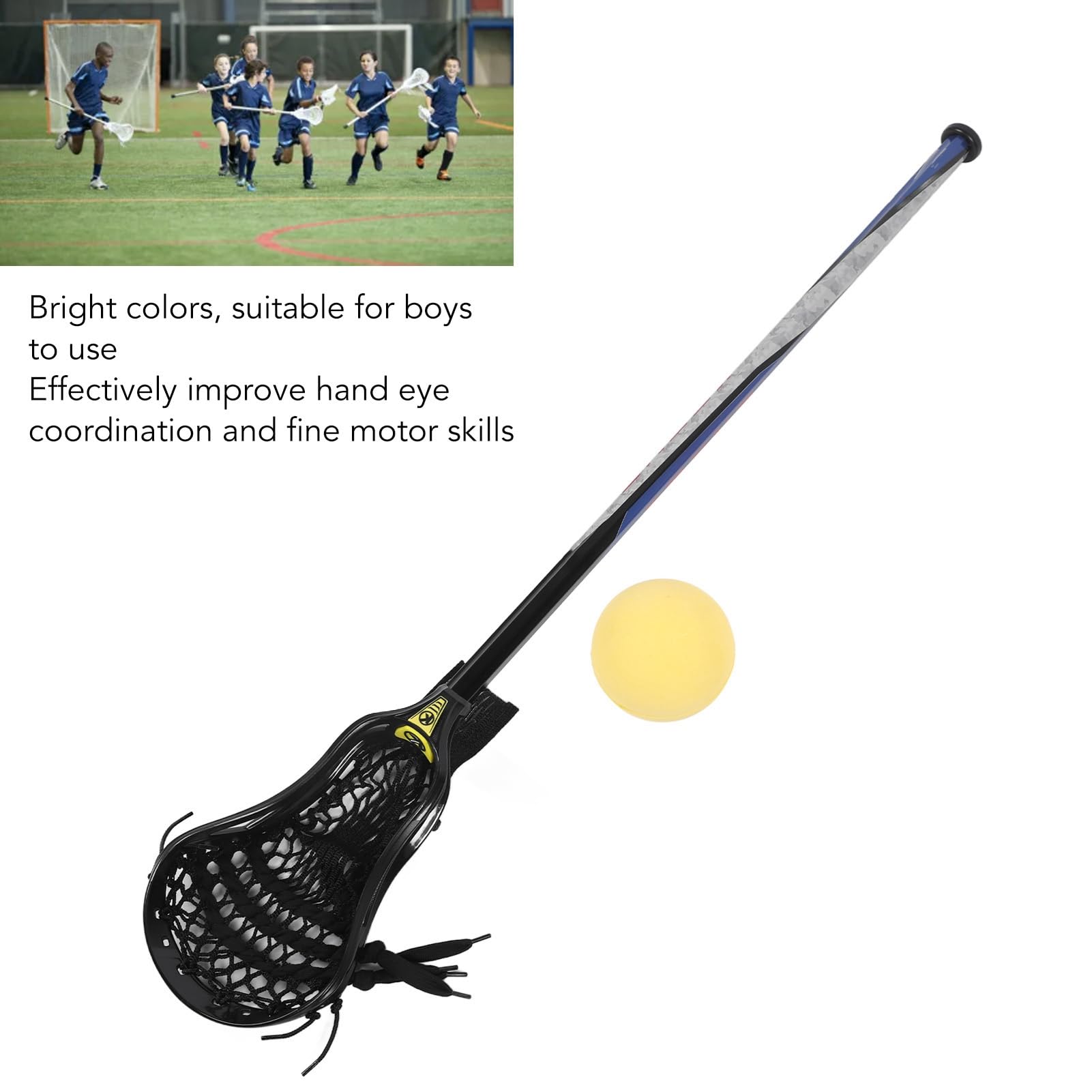 Lacrosse-Stick-Set für Jungen, Glänzendes Professionelles Lacrosse-Stick-Set Zur Verbesserung des Lernens, Stark mit Nicht Fallender Schwanzkappe Zum Üben (schwarzes Netz)