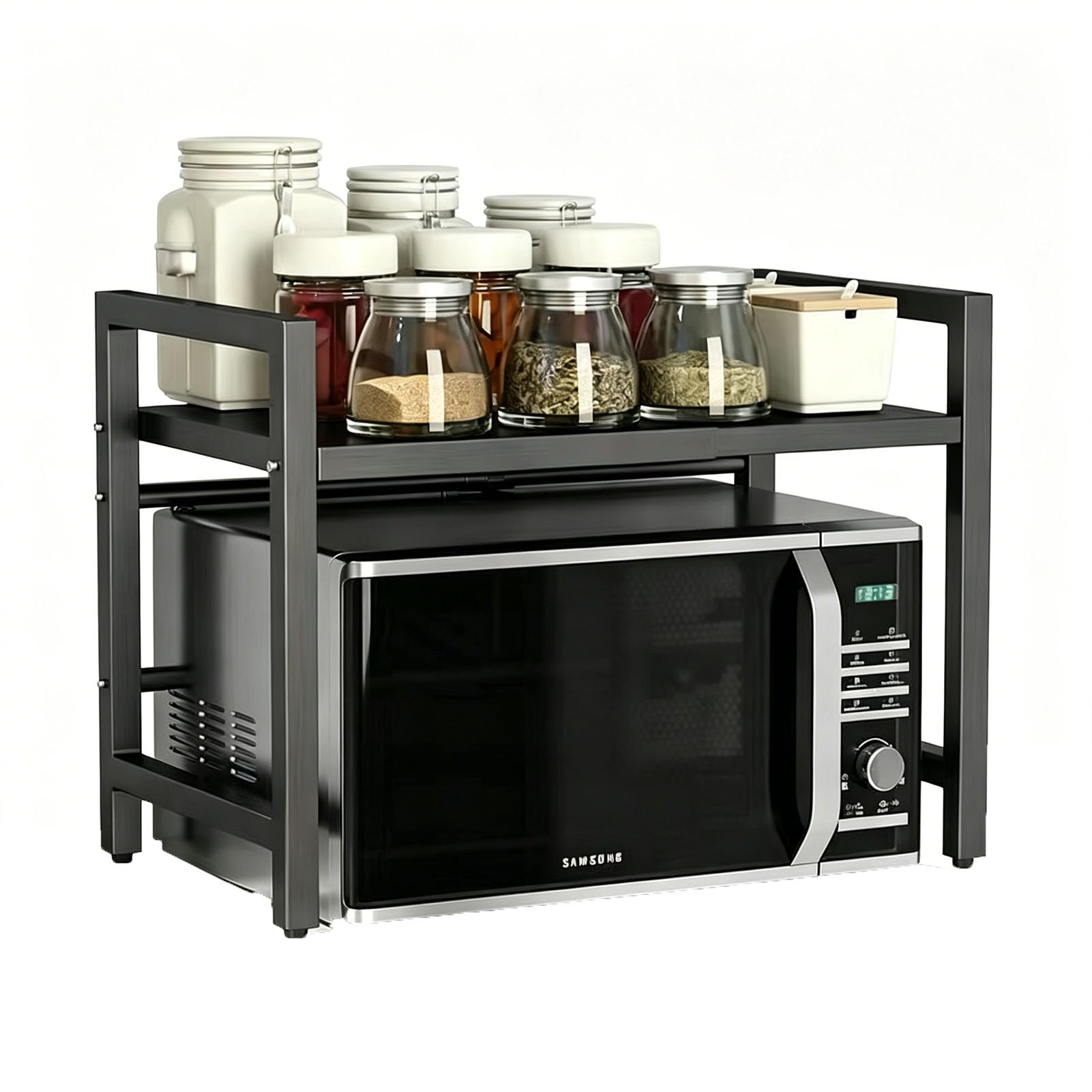 TBATM Microwave Oven Storage Rack Extendable Shelf Shelving Utensil Shelves Kitchen Stand Organiser Countertop Space Saver Printer Stand,2 Tier