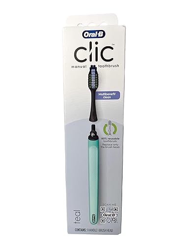 Oral-B Cepillo de dientes manual Clic, verde azulado, con cabezal de cepillo reemplazable, 1 unidad, 1.0 unidades