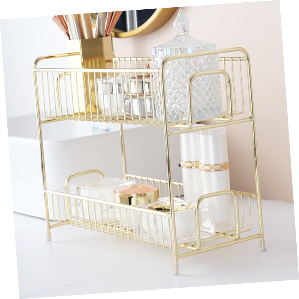 minkissy Kosmetikregal aus Eisen mit Zwei Ebenen für Einfache Aufbewahrung und Modernes Design Praktisches Organizer Regal für Badezimmer und Küche in Gold