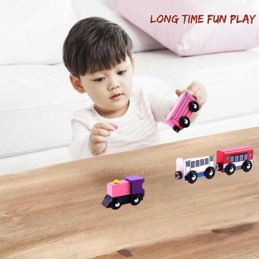 Wooden Toy Train Carriage Set of 4 Pieces | Magnetic Connectable Train Cars for Kids | Engine & Coach Set for Toddlers | Montessori Toy Gift (Model 5 Goods) 4