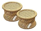 SHIVERO HOMES Handmade Natural Cane Bamboo Mudda Chair Barstools Step Stool for Adults, Kids, Garden Living Room, Kitchen Sitting Seating Finest Wooden Stools Children's 10' X 15' Beige Set of 2