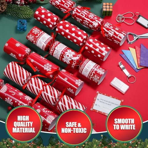 Zachely ZH24095 12 Pack Christmas Party Favors Non-Snap, Red And White Snowflake Design With Party Hat, Joke, Little Gifts, 6 Styles Christmas Party Crackers With Gifts For Kids And Adults Holiday Winter Dinners thumb #3