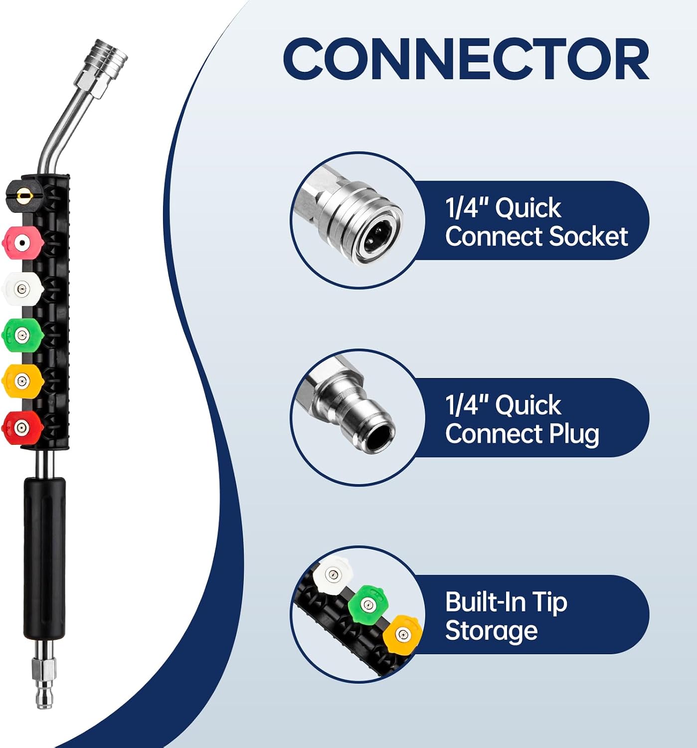 30° Pressure Washer Extension Wand with 6 Nozzle Tips，1/4" QC