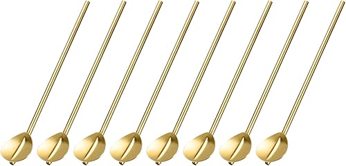 uxcell Pajitas de cuchara de acero inoxidable, 8 popotes reutilizables de metal de mango largo de 7.3 pulgadas, cucharas de paja en forma de corazón