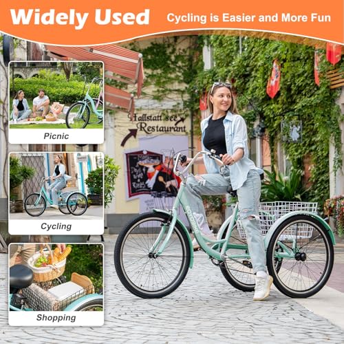 Image of Adult Tricycle, 7 Speed Adult Trike, 20 /24 /26 inch 3 Wheel Bike with Basket | Low Step-Through Frame, Wide Seat with Backrest, 350 lbs Capacity, Tricycle for Adults, Seniors, Women and Men