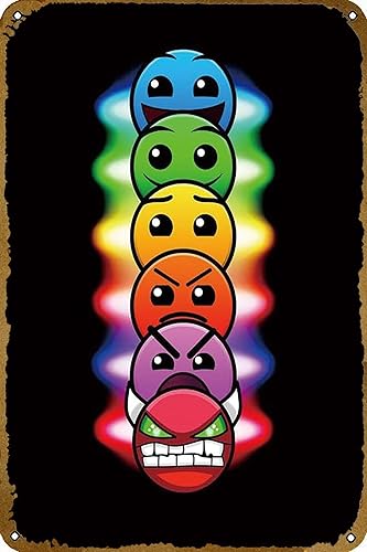 KNIOIL Póster inspirado en el juego Geometry Dash Difficultty Faces - Cartel de metal retro para el hogar, juegos, habitación, bar, cafetería, club,