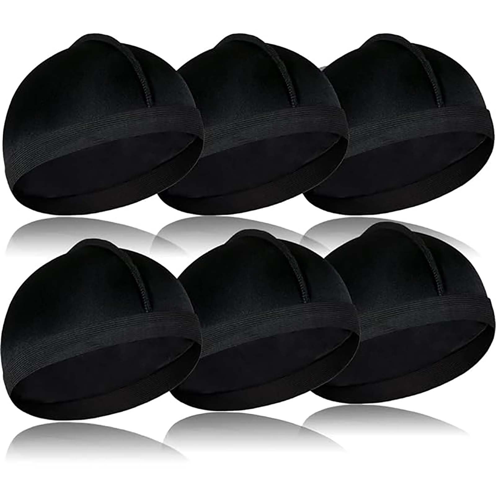 Tazweeq 6 Piece Stretch Silk Wave Cap, Satin Bucket Caps for 360 Waves, Soft and Breathable Men's Compression Caps (Black)